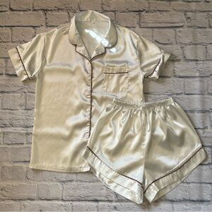 White Satin Pajama Set Size S EUC